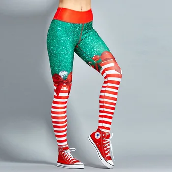 2019 Vánoční Tisk Legíny Dát Hip Elastické Vysokým Pasem Legging Ne Transparentní Prodyšné Veselé Vánoce Kalhoty