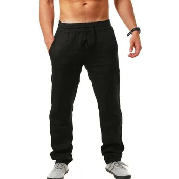 2020 Nové Pánské Bavlněné Plátěné Kalhoty Mužské Letní Prodyšné jednobarevné Plátěné Kalhoty Fitness Streetwear M-3XL