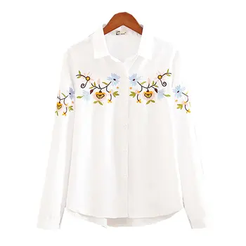2020 nové výšivky květin bílé ženy halenka Dlouhý rukáv topy estetické tričko Plus velikosti oblečení harajuku dámské halenky košile