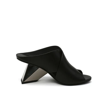 2020 Nové Ženy Módní Originální Kožené Pantofle, Vysoké Podpatky Kolo Toe Boty Základní Boty Vysoce Kvalitní Letní Sandály Boty Ženy
