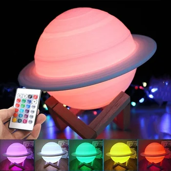 2020 Nový Upgrade 3D Barvy Moon Light LED Hvězdné Nebe Noční Světlo Dotykový Spínač/Dálkové Ovládání 16 Barev-Změna Saturn Lampa pro Domácí