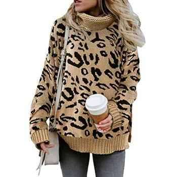 2020 Podzimní a Zimní Nové Ženy Ležérní Split Svetr Leopard Dva Klopě Svetr Ženy zimní oblečení svetr