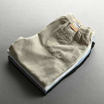 2020 Pánské Letní Ležérní Kalhoty Přírodní Bavlněné Plátěné Kalhoty Pro Muže Hawaii Pevné Bílé Elastickým Pasem Rovný Muž Kalhoty Y025