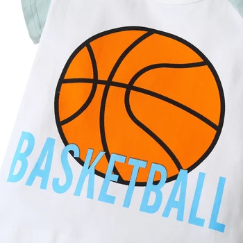 2020 Summer novorozené Chlapce Oblečení Basketbal Tisku Krátký Rukáv Kolem Krku tričko Top + Pruhované Šortky Set 1-5T dětské Oblečení