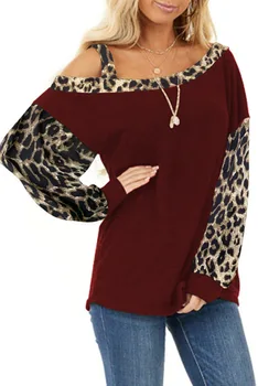 2020 Ženy Módní Oblečení Nové Stylové Splice Leopard Tisk Dlouhý Rukáv Volné Ženy Topy Neformální Regular Ropa Mujer Plus Velikost