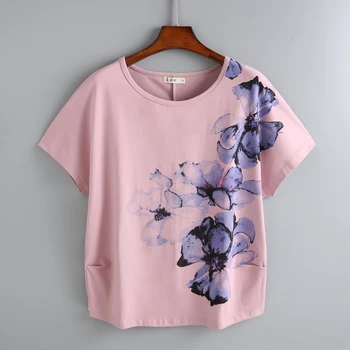 2021 bavlna diamantů květinové tisk t košile ženy 4XL modis letní top s krátkým rukávem graphic tees volné tričko tee shirt femme