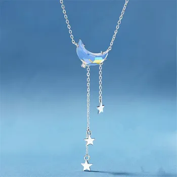 2021 Nové 925 Sterling Silver Crystal Moon Kouzlo Přívěsek náhrdelník Náhrdelník Pro Dívky Ženy Prohlášení Šperky Svatební dz847