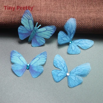 20KS Double-layer Šifon Motýl Nášivky Modré Barevné Motýly pro DIY Vlasy Kolíky, Party Dekorace, Výzdoba