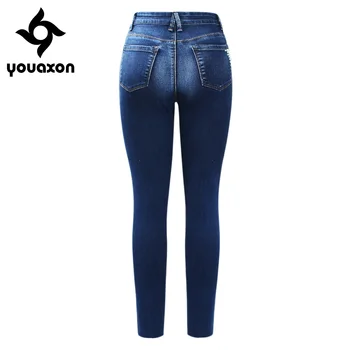 2177 Youaxon Zbrusu Nový Vintage Pearl Hustě Jeans Dámské Mid Vysokým Pasem Úsek Roztrhané Džínové Skinny Kalhoty Džíny Pro Ženy