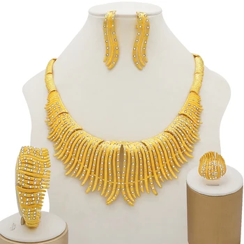 24K Barevné Šperky Sady Pro Ženy Luxusní Svatební Náhrdelník Náušnice Náramek Prsten Sady Indické Africké Svatební Fine Gifts