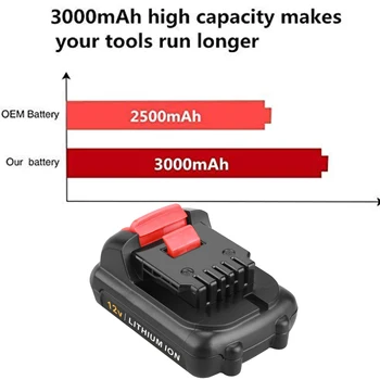 2ks 12V 3000mAh Lithiová Baterie Kompatibilní se Všemi DeWalt Akumulátor 12V Nástroje DCB120 DCB123 DCB127