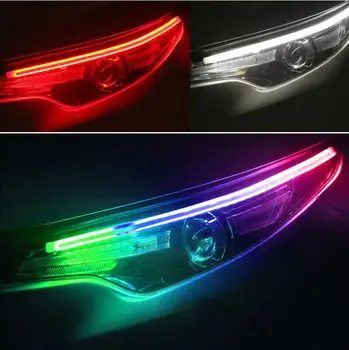 2ks Auto Sekvenční Tekoucí RGB Světlem pro Denní svícení DRL APLIKACE Multi Color LED Strip Světlo směrová Světla Pro Reflektor