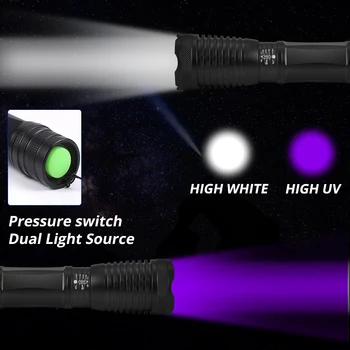 2v1 UV Svítilna Bílá LED Svítilna Linternas 395nm Ultrafialové Moči Detektor Kempování Pet Moči Chytit Scorpions USB Dobíjecí