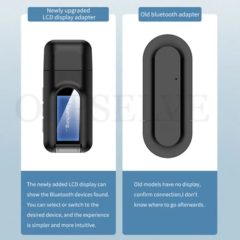 3,5 mm AUX Bezdrátový Adaptér USB Bluetooth Přijímač Bluetooth 5.0 Vysílač Stereo Bezdrátový 2 V 1 LCD Displej Bluetooth Adaptér