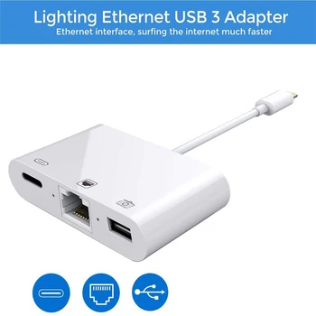 3 v 1 Blesk RJ45 Ethernet LAN Adaptér Drátové Sítě Pro iPhone X/XR/XS/8/7 iPhone iPad do USB Camera Adapter Kit rozbočovač usb