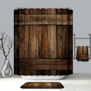 3D Kreativní Dřevěné Dveře Vzor Sprchové Závěsy Vinobraní Dřevěné Desce Vodotěsné Plísním Důkaz, Zesílená Vana Závěsy pro Koupelny