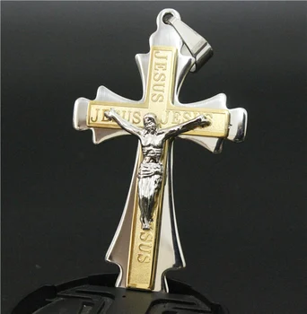 44g Pánská Cool Šperky Příslušenství Tří vrstev Siliver Zlatý Pokovené Největší Ježíš Přívěsek