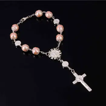 48 kusů Svatého Benedikta Cross Pearl Náramek Růženec Centrum Marie Guadalupe Posvátné Srdce, Posvátné Milost Ježíše Saint Ikonu Náboženské Ce