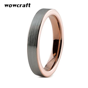 4mm Rose Gold Jednoduchý Prsten pro Ženy Ploché Kapela Karbidu Wolframu Snubní Prsteny Snubní prsteny Kartáčovaný Povrch Pohodlí fit