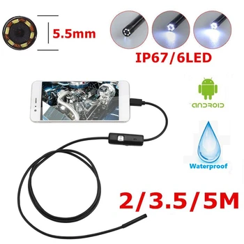 5,5 mm Endoskop Mini USB Kamera Flexibilní IP67 Vodotěsný Micro USB Inspekční Boroskop Fotoaparát Pro Android 6 LED Nastavitelný