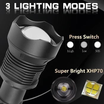 7000 lumenů Lampa xhp70.2 nejsilnější svítilna usb Zoom led svítilna xhp70 xhp50 18650 nebo 26650 baterie Nejlepší Kempování, Venkovní