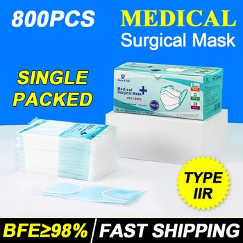 800PCS Jednorázových Zdravotnických Suegical Maska Modrá Tvář Ústa Masky 3 Vrstvy Vrstvy Filtru Non-tkané Anti-Prach Držáky Maska, respirátor
