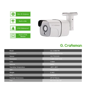 8ch 5MP Audio POE Kit H. 265 Systému CCTV Bezpečnostní NVR Venkovní Vodotěsný IP Kamery Alarm, Video Záznam G. Řemeslník