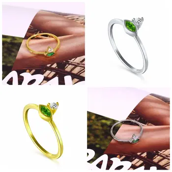 925 Sterling Silver Anillo Bling Zelená Crystal Prst Kroužky Pro Dívky Ženy Zásnubní Výročí Party Ring Jemné Šperky Dárek