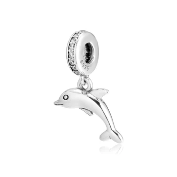 925 Sterling Silver Hravé Dolphin Přívěsek Korálky pro Výrobu Šperků se Hodí Ženy Přívěsky Silver 925 Originální Náramek