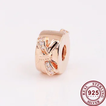 925 Sterling Silver Kouzlo Rose Gold, Kolo, Luk Clip Fit Pandora Ženy, Náramek & Náhrdelník Diy Šperky