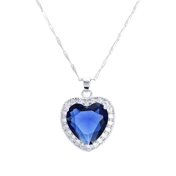925 Sterling Silver Romantické Srdce Oceánu Blue Crystal Dámy Přívěskem Náhrdelník Šperky Ženy Vánoční Dárek, Ne Slábnout