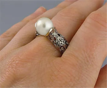 925 Stříbrné Barvě Sterling Perlový Prsten pro Ženy Topaz Bizuteria Stříbro 925 Šperky, Perly Drahokam Prsten s Box