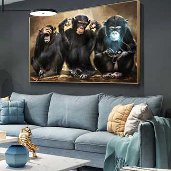 AAHH Plátno Malování Zvířat Opice Umění Zdi Tři Legrační Orangutani olejomalba Zeď Obraz pro Domácí Dekor Plakáty a Tisky