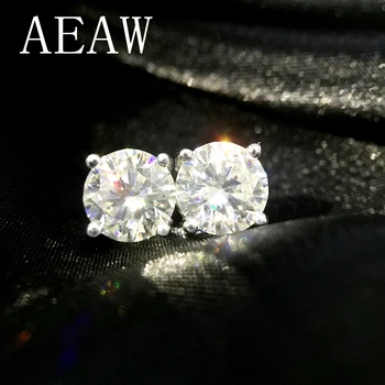 AEAW Kolo Moissanite Náušnice Pro Ženy Solidní 14 K Bílé Zlato Jemné Šperky 0.25 ct 0.5, ct 1 ct 2ct