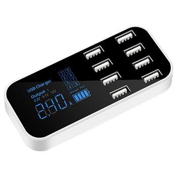 AIXXCO 8 Portů USB Nabíječka do Auta LED Digitální Displej, Rychlé Nabíjení Pro iPhone 11 Pro Max Samsung Autě Telefon Nabíječka