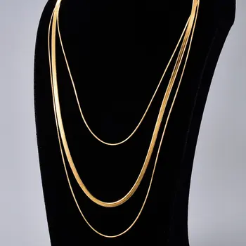 Amaiyllis 18k Zlato Minimalistický Vícevrstvé Had Kost Řetěz Náhrdelník Temperament Tři vrstvy Klíční kost Svetr Řetěz Pro Ženy