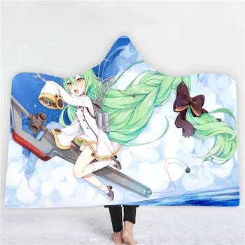 Anime Azur Lane 3D Tisk Hodit Deka s Kapucí Nositelná Teplý Fleece Ložní prádlo Kancelář Deky Měkké Dospělí Cestování