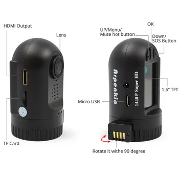 Arpenkin Mini 0809 upgrade mini0805 Dash Cam Auto DVR Kamera Super HD 1440P Rekordér Detekce Pohybu, G-senzor DVR GPS Logger
