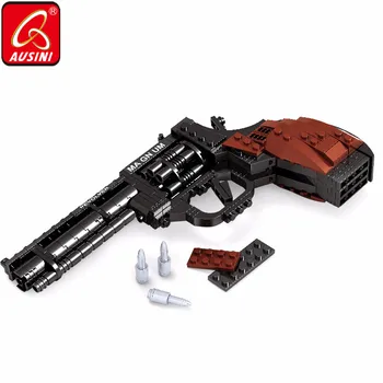 AUSINI 300ks Stavební Bloky, Zbraně, Hračky pro Děti s Kulkou Magnum Revolver Pistole Armáda Zbraně Model Creator Děti Cihel