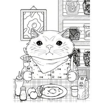 AZSG Roztomilý kočka jíst Snídani Jasné, Razítka Pro DIY Scrapbooking Ozdobné Karty Dělat Řemesla, Zábavné Dekorace Dodávky 10*15cm
