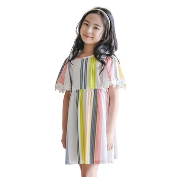 Barevné pruhy květinové šaty pro dospívající dívky princezna party šaty 2019 letní dovolenou beach letní šaty velké děti oblečení