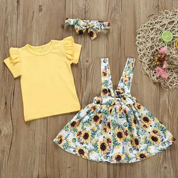 Batole Dítě Dítě Dívky Topy Květinové Krátké Mini Sukně Sunsuit Šaty Oblečení Nastavit
