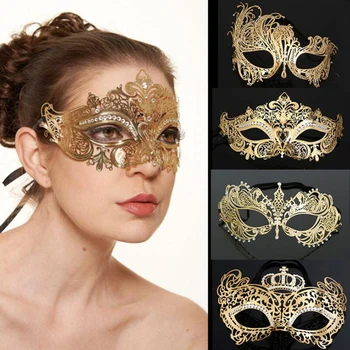 Benátské Kovové Masky Maškarní Klubu Strany Duté Zlatá Maska Sexy Krajky Oční Maska Ženy Maškarní Kostým