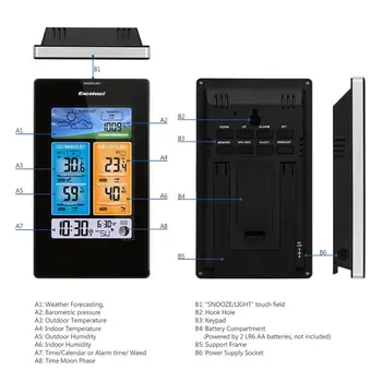 Bezdrátová Barevná Meteorologické Stanice, Protmex PT3374 LCD Displej Budík S Venkovní/Vnitřní Teplota Vlhkost
