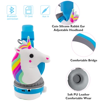Bezdrátové Bluetooth 5.0 Sluchátka Headset S Mikrofonem Karikatura Jednorožec, Dívka, Děti, Hudební Stereo Headset Pro Telefon, Počítač