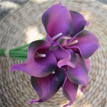Black Plum Calla Lilie Skutečný Dotek Květiny DIY Svatební Kytice, Boutonnieres, Vrcholy svatební dekorace