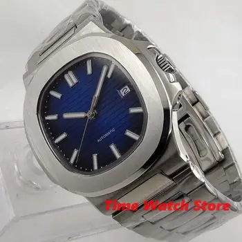 Bliger 40mm Miyota 8215 automatické náramkové hodinky muži, safírové sklo, vodotěsné světelný modrá strile dial SS náramek