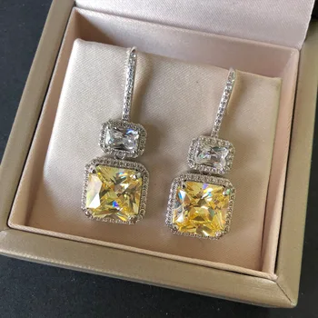 Bling Originální 925 sterling silver 4ct Topaz Diamond Houpat Náušnice Šperky Luxusní Party Svatební Náušnice pro Ženy, Svatební