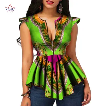 BRW Africe Styl Moderní Ženy Módy Dámské Topy Dashiki Africké Tisk Topy Košile Plus Velikost M-6XL Dámské Oblečení WY2556