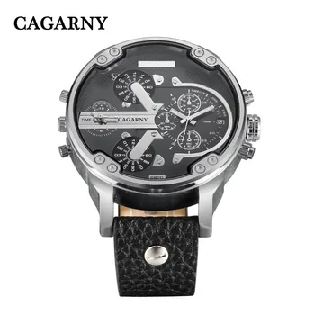 Cagarny Hodinky Muži Vojenské Sportovní Náramkové hodinky Velká Případě Dva Krát Kožený Řemínek Hodiny Luxusní Značky Analogové Pánské Quartz Hodinky